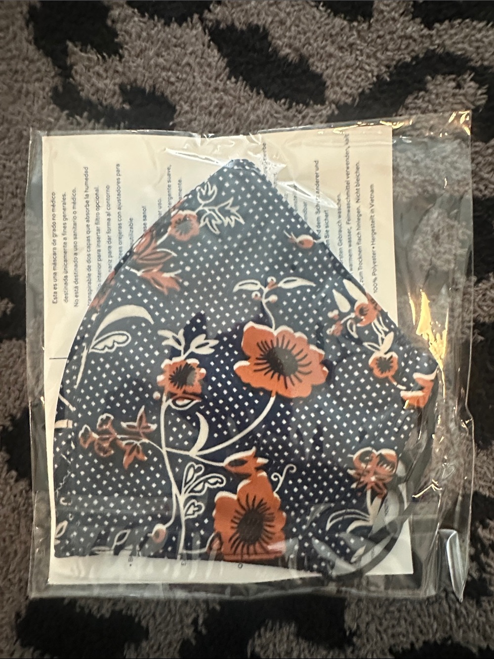 Tory Burch Navy and Orange Floral Face Mask
